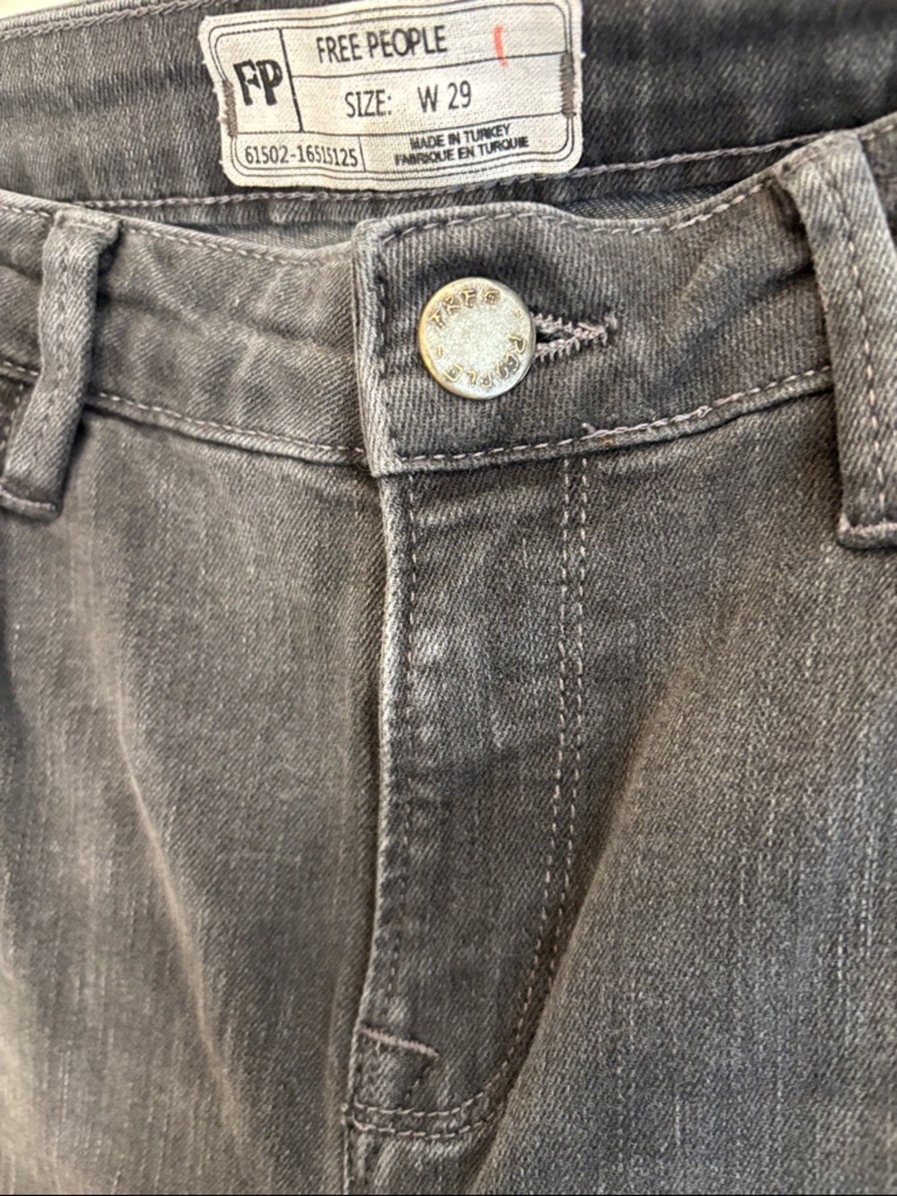 Free People High Rise Straight Raw Hem Jeans Charcoal Grey / Washed Black Sz 29 - Picture 5 of 12
